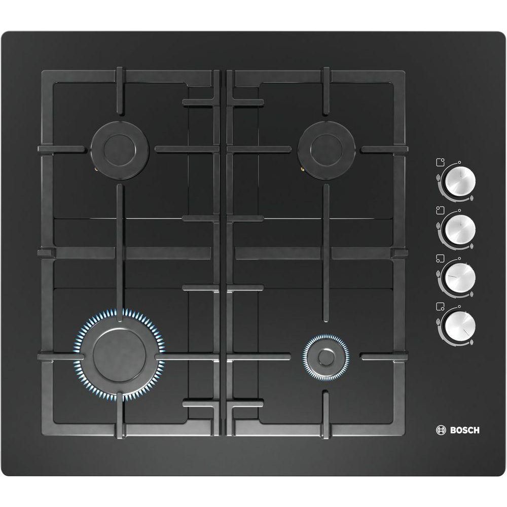 Газовая варочная поверхность Bosch POP6C6O92R [закал. стекло, конф.-4 шт, эл-поджиг., газконт., реш.-чугун, черный, серебристый]