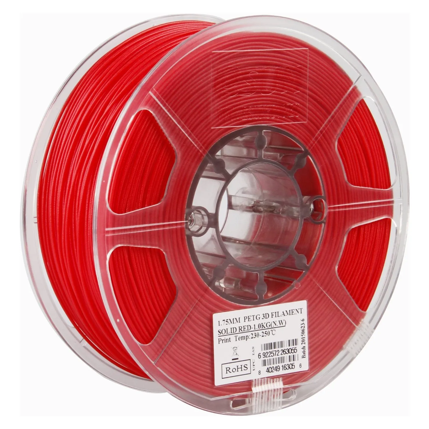 Катушка пластика PETG filament, 1.75 mm, solid red, 1 kg/roll
