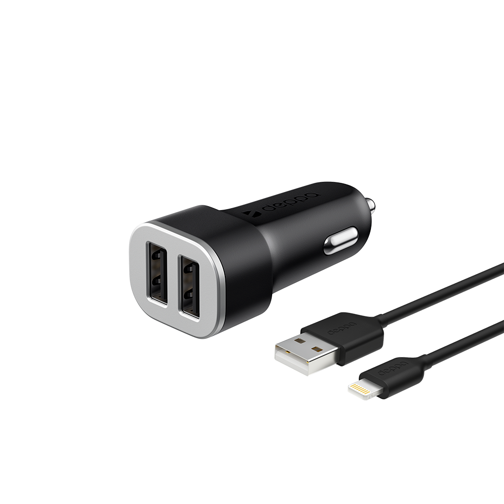 Автомобильное зарядное устройство Deppa Ultra MFI Apple Lightning, 2xUSB, 2.4A, черное (11285)