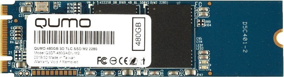 Твердотельный накопитель SSD M.2 2280 480Gb Qumo Novation [Q3DT-480GAEN-M2] TLC 3D NAND (W560/R540MB/s) OEM