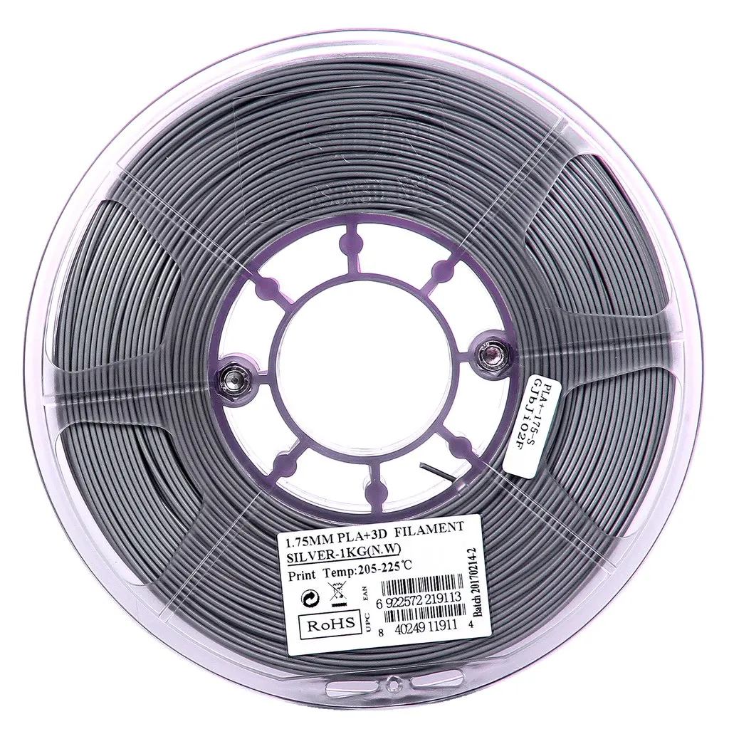Катушка пластика PLA+ filament, 1.75 mm, silver, 1 kg/roll