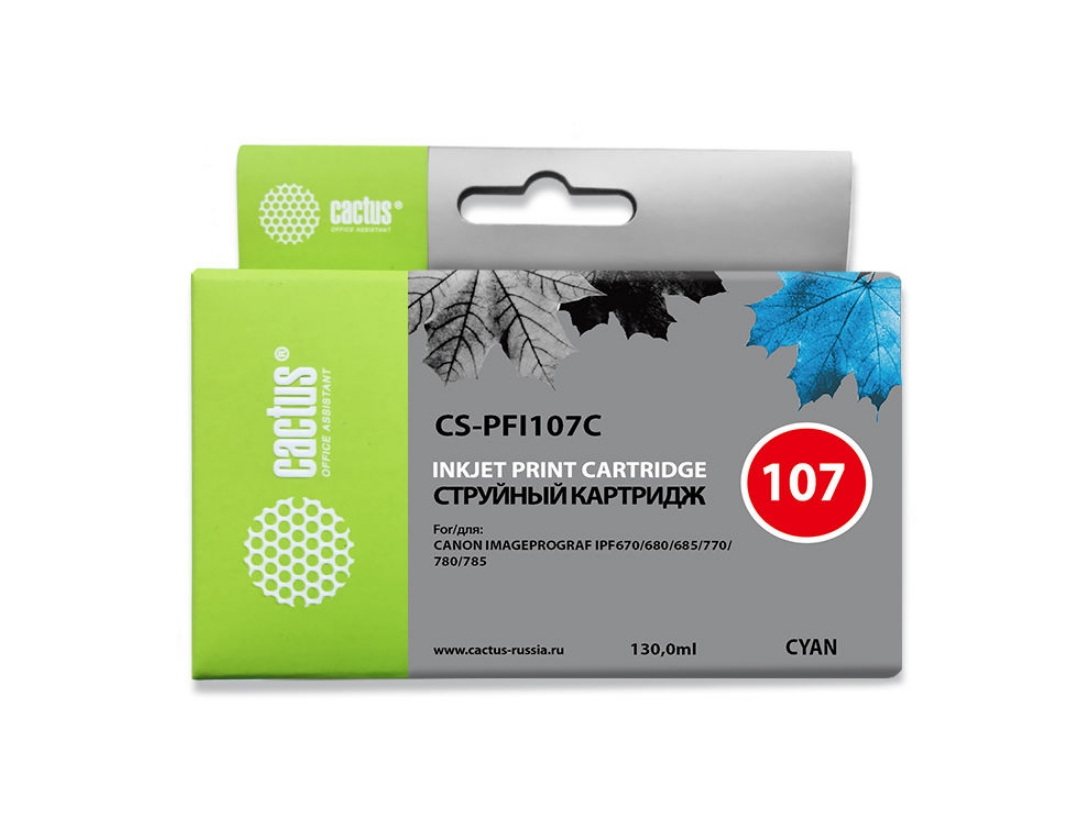 Картридж струйный Cactus CS-PFI107C PFI-107C синий (130мл) для Canon IP iPF670/iPF680/iPF685/iPF770/iPF780/iPF785/