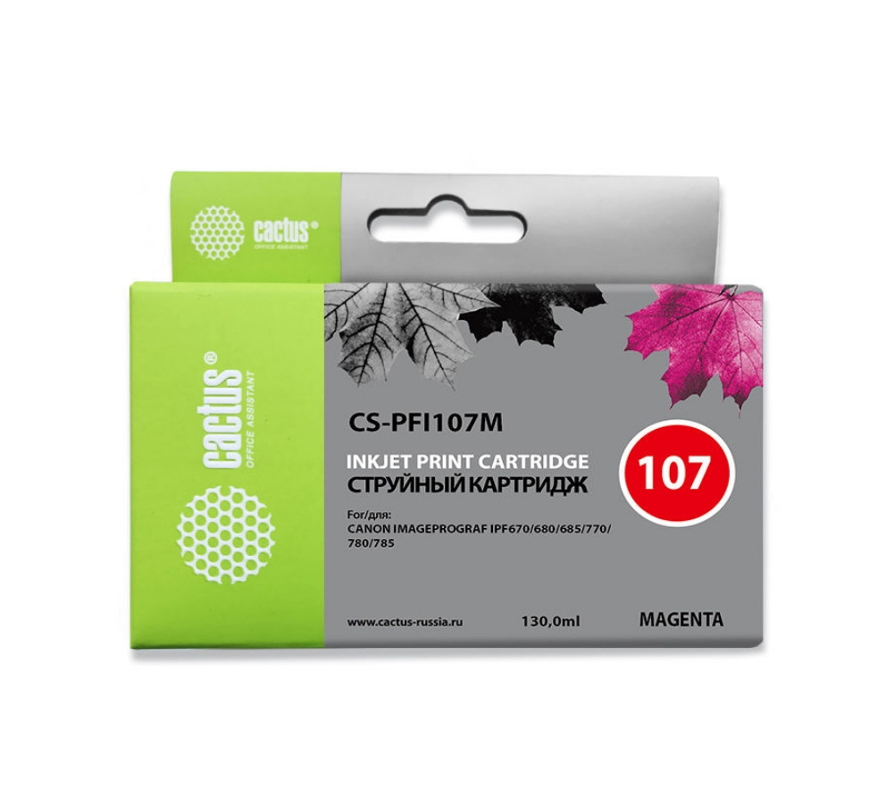 Картридж струйный Cactus CS-PFI107M PFI-107M пурпурный (130мл) для Canon IP iPF670/iPF680/iPF685/iPF770/iPF780/iPF785/