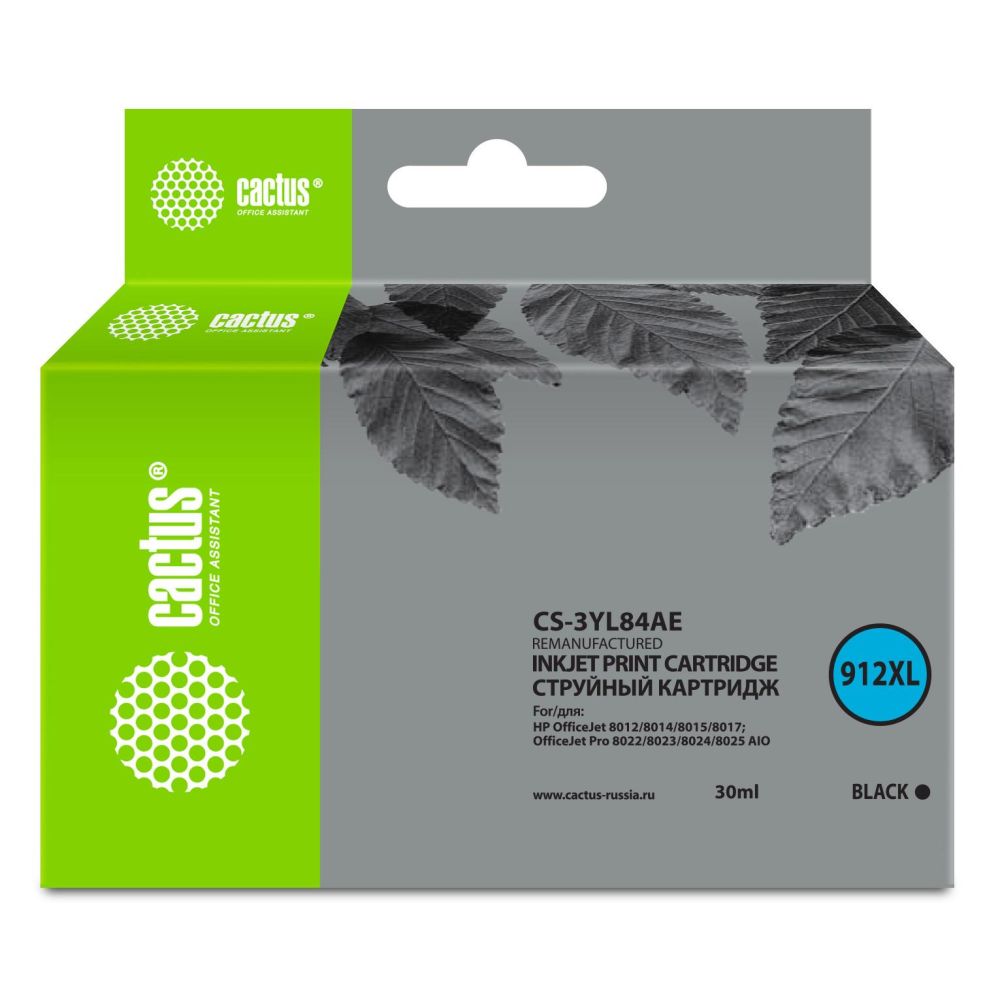Картридж струйный Cactus CS-3YL84AE 912XL черный (30мл) для HP OfficeJet 8012/8014/8015/8017;OfficeJet Pro 8022/8023/8024/8025 AIO