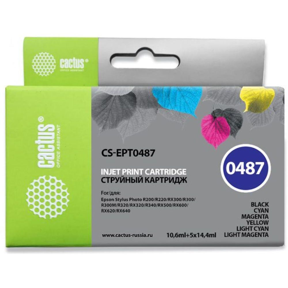Картридж струйный Cactus CS-EPT0487 T0487 черный/голубой/пурпурный/желтый/светло-голубой/светло-пурпурный набор (88мл) для Epson Stylus Photo R200/R220/R300/R320/R340/RX500/RX600/RX620/RX640