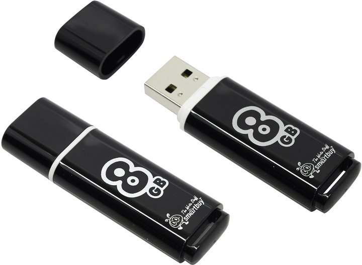 Флешка 8Gb USB 2.0 SmartBuy Glossy Glossy, черный (SB8GBGS-K)