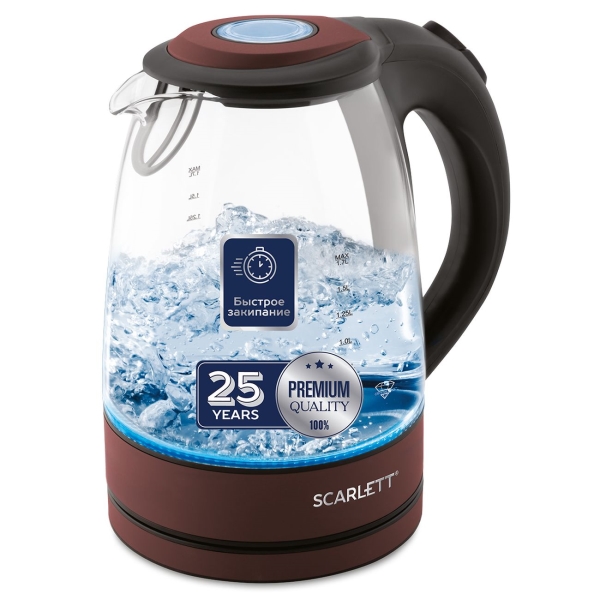 Чайник электрический Scarlett SC-EK27G98 1.7л. 2200Вт черный/шоколад (корпус: стекло)