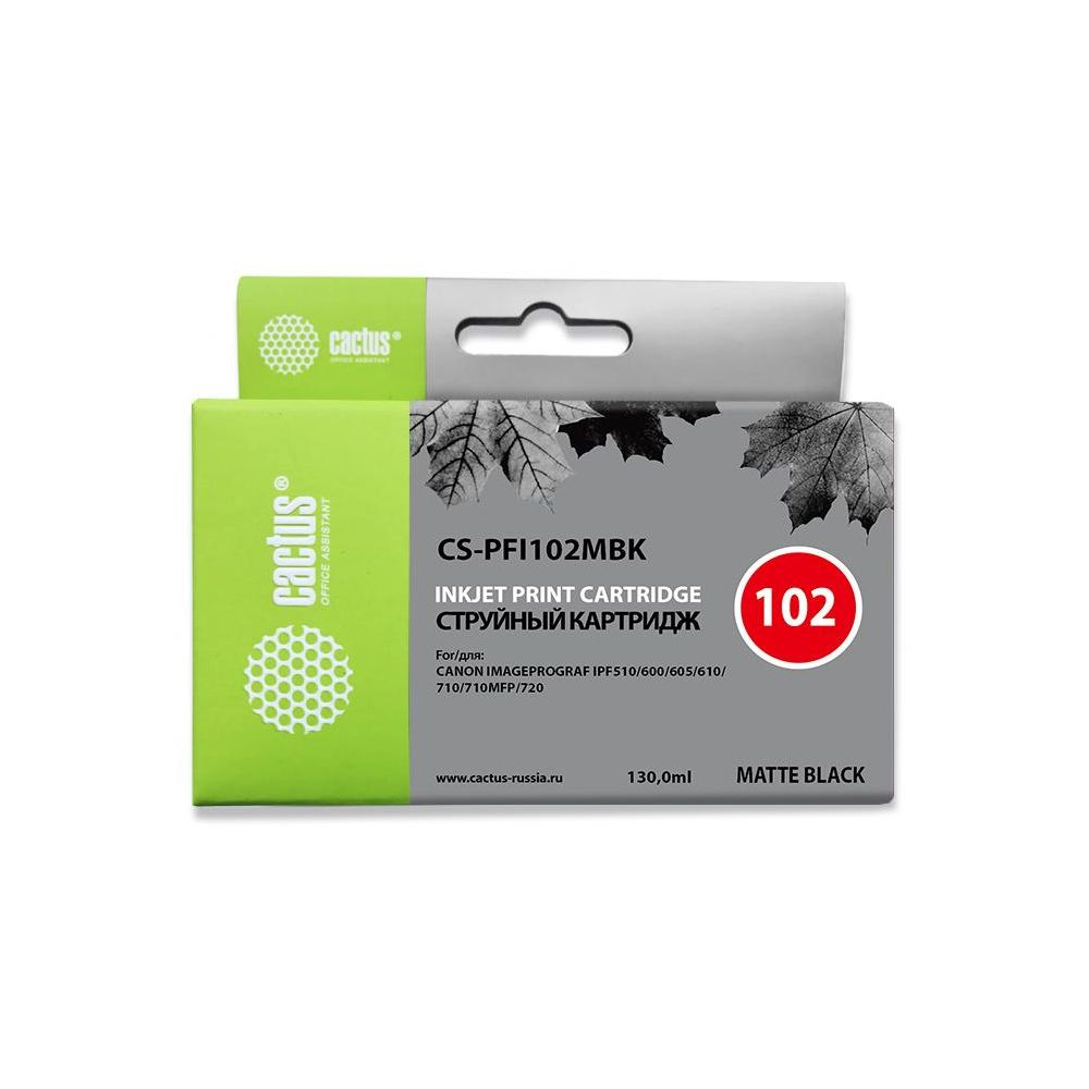Картридж струйный Cactus CS-PFI102MBK PFI-102MBK черный матовый (130мл) для Canon iPF500/iPF600/iPF700/ MFP M40/iPF765/LP17/LP24