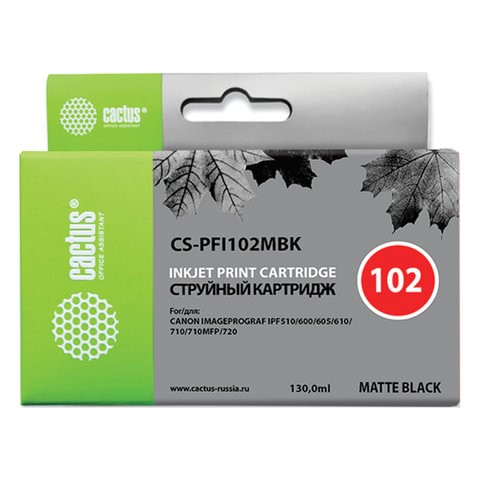Картридж струйный Cactus CS-PFI102MBK PFI-102MBK черный матовый (130мл) для Canon iPF500/iPF600/iPF700/ MFP M40/iPF765/LP17/LP24
