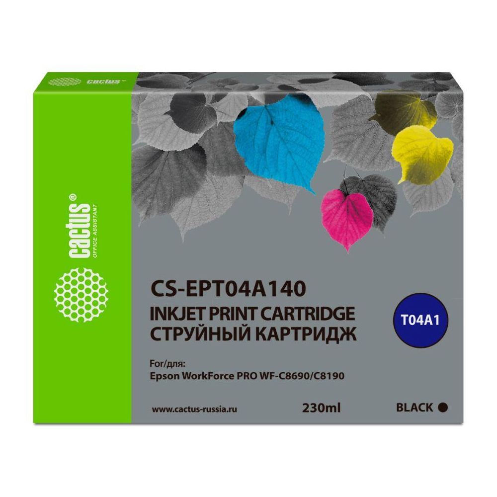Картридж струйный Cactus CS-EPT04A140 T04A1 черный (230мл) для Epson WorkForce Pro WF-C8190, WF-C8690