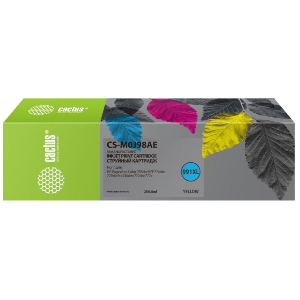 Картридж струйный Cactus CS-M0J98AE 991XL желтый (250мл) для HP PW 755dn/MFP774dn/779dn/Pro750dw/772dn