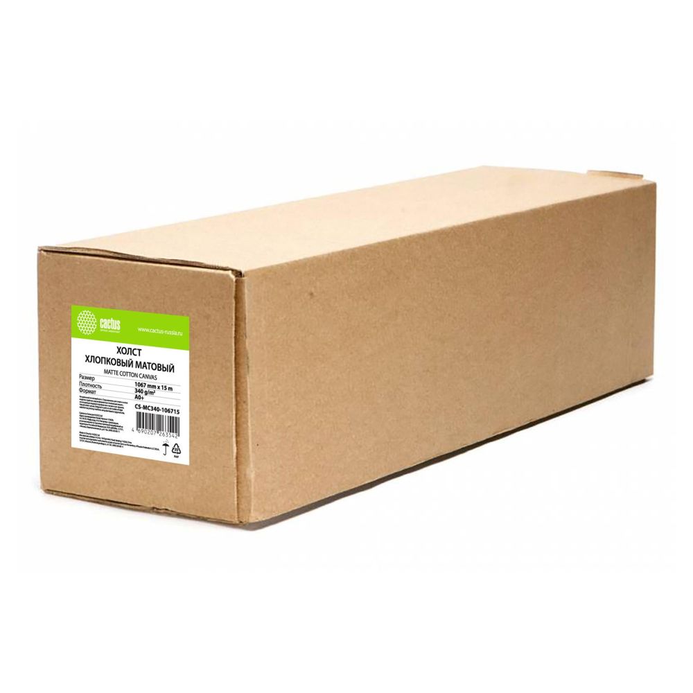 Холст Cactus CS-MC340-106715 42"(A0+) 1067мм-15м/340г/м2/белый хлопок для струйной печати втулка:50.8мм (2")
