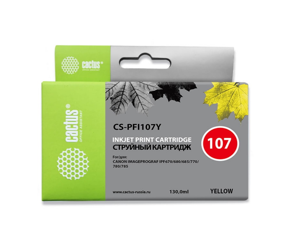 Картридж струйный Cactus CS-PFI107Y PFI-107Y желтый (130мл) для Canon IP iPF670/iPF680/iPF685/iPF770/iPF780/iPF785/