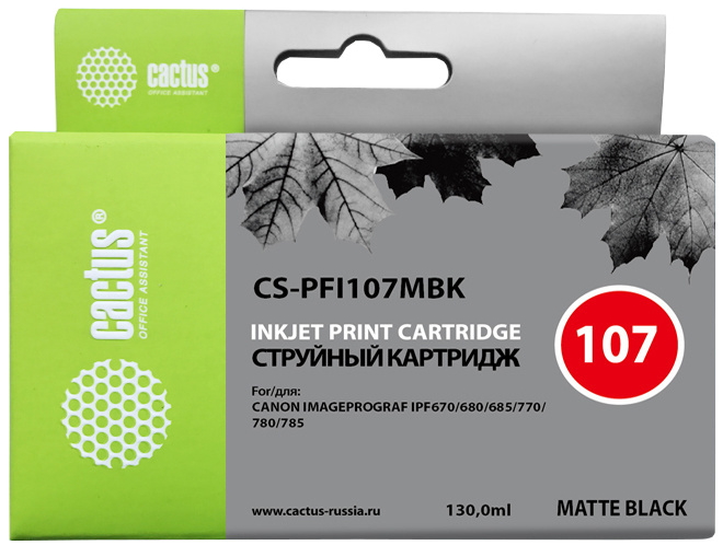 Картридж струйный Cactus CS-PFI107MBK PFI-107MBK черный матовый (130мл) для Canon IP iPF670/iPF680/iPF685/iPF770/iPF780/iPF785