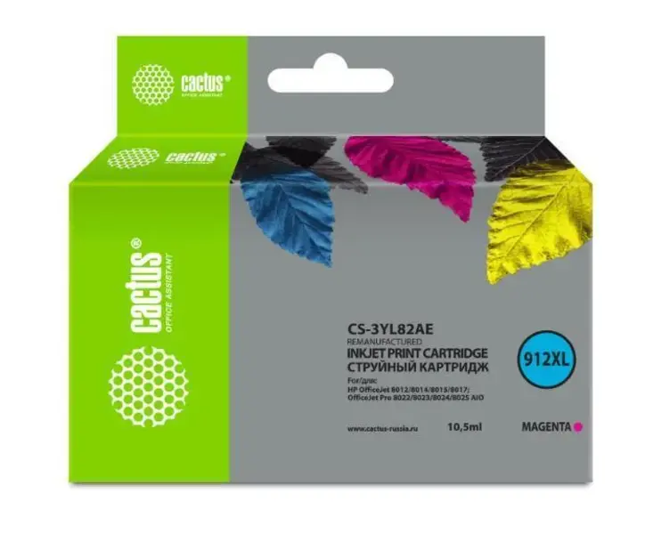 Картридж струйный Cactus CS-3YL82AE 912XL пурпурный (10.5мл) для HP OfficeJet 8012/8014/8015/8017;OfficeJet Pro 8022/8023/8024/8025 AIO