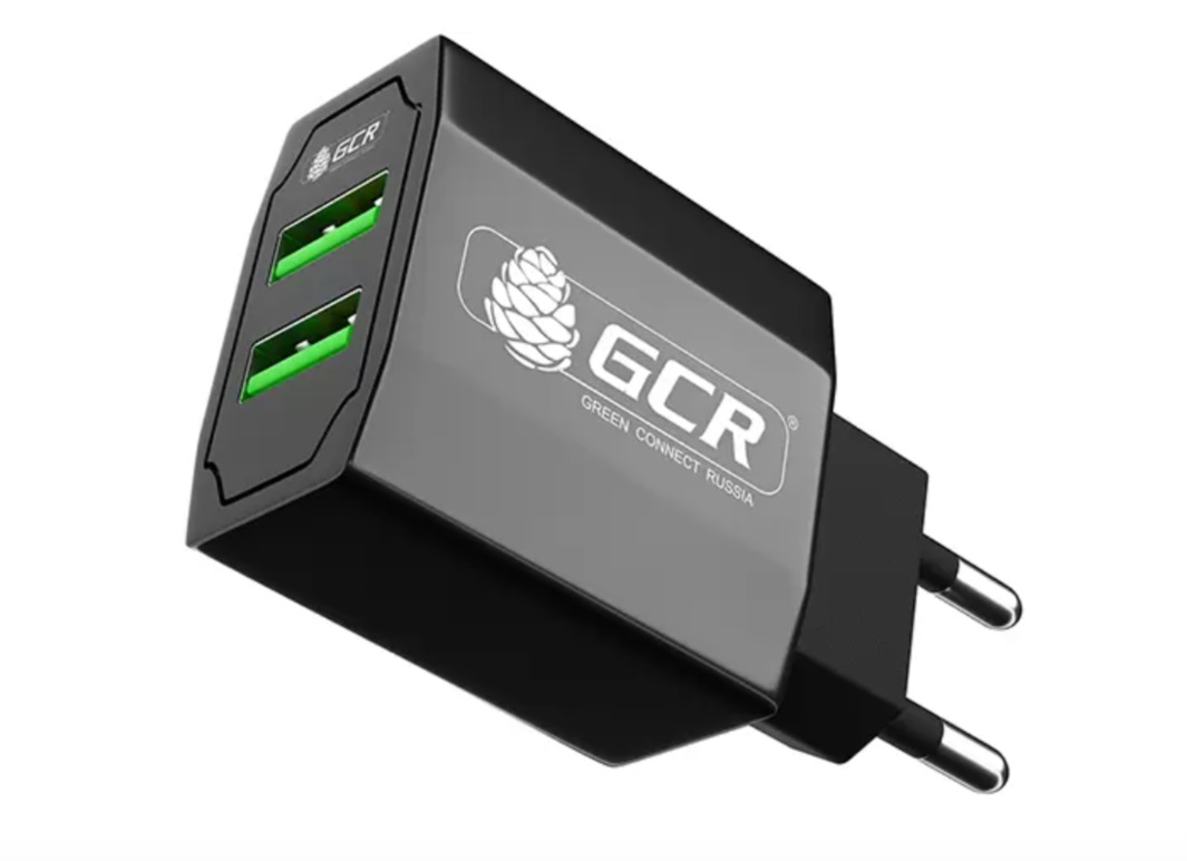 Сетевое зарядное устройство GCR GCR-51982 на 2 USB порта 3.1 A, черное