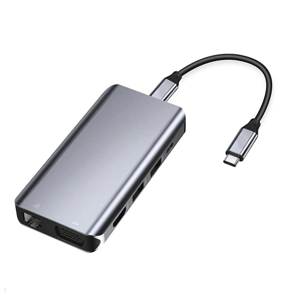 Хаб GCR TypeC Hub 10 в 1 HDMI + VGA + RJ45 + USB3.0 x3 + Card Reader + Audio + TypeC PD