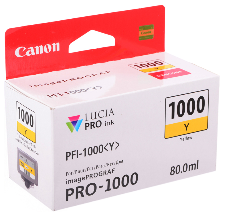 Картридж Canon PFI-1000 Y для IJ SFP PRO-1000 WFG. Жёлтый. 80 мл.