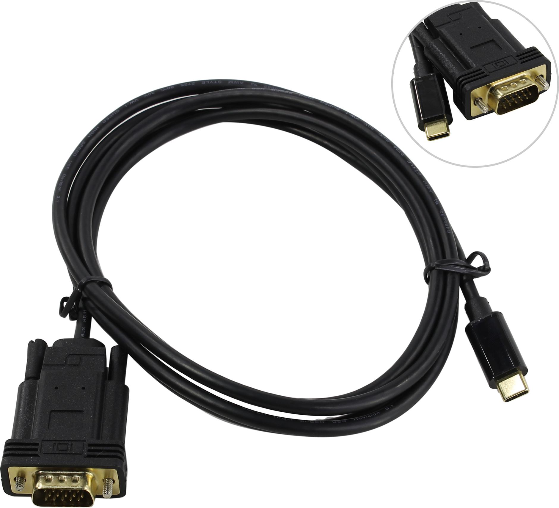 Кабель-адаптер USB 3.1 Type-Cm --> VGA(M) 1080@60Hz, 1.8M VCOM <CU421C-1.8M>