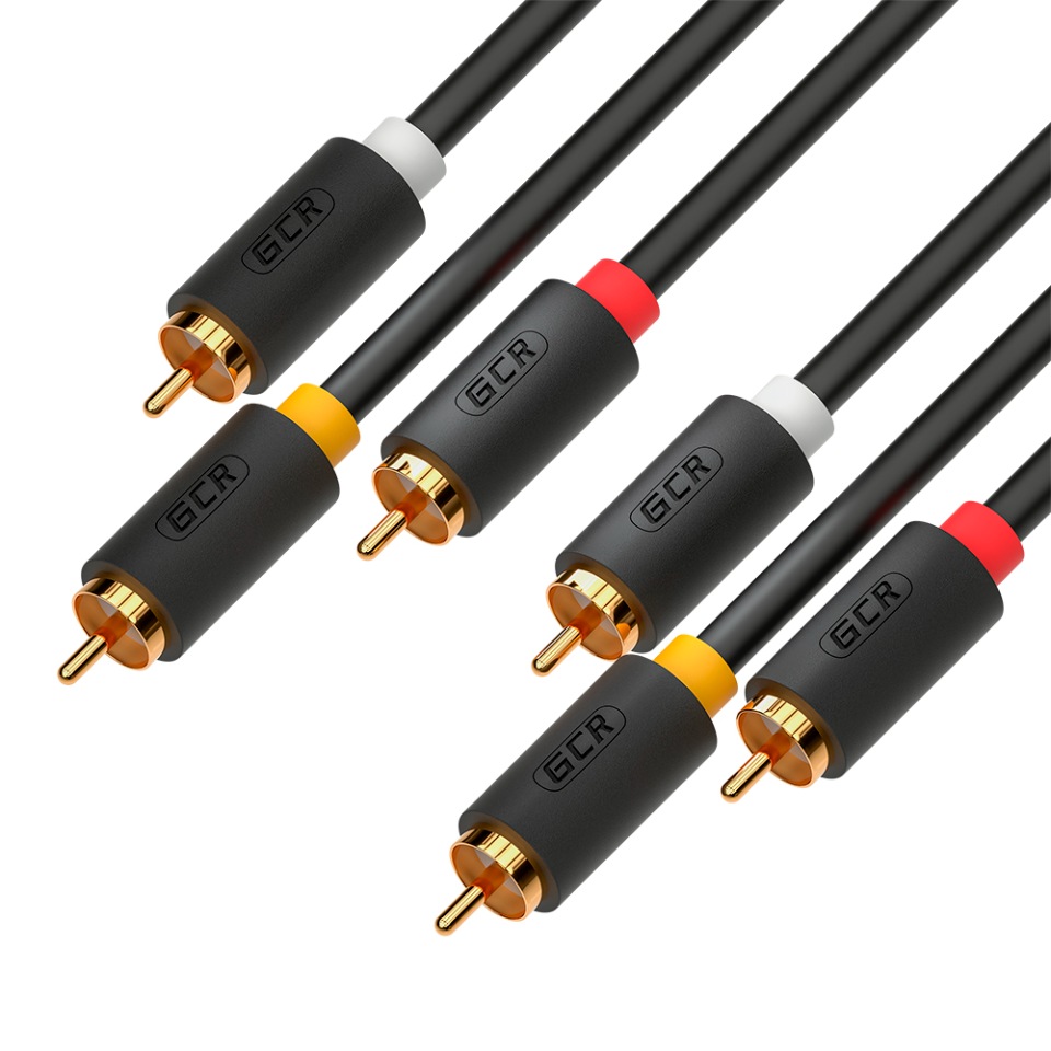 Кабель GCR 3.0m аудио 3 х RCA / 3 х RCA , GOLD, черный, GCR-51821