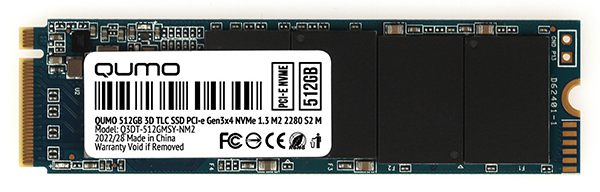 Накопитель SSD 512GB PCIe Gen3x4 NVMe 1.3 M2 2280 QUMO Novation TLC 3D R/W 2100/1650 MB/s