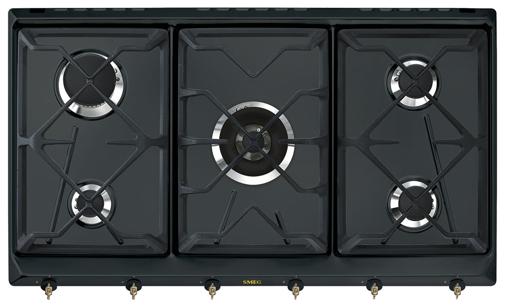 Газовая варочная поверхность Smeg SRV896AOGH [эмалированная сталь, конфорок - 4, чугун, черный]