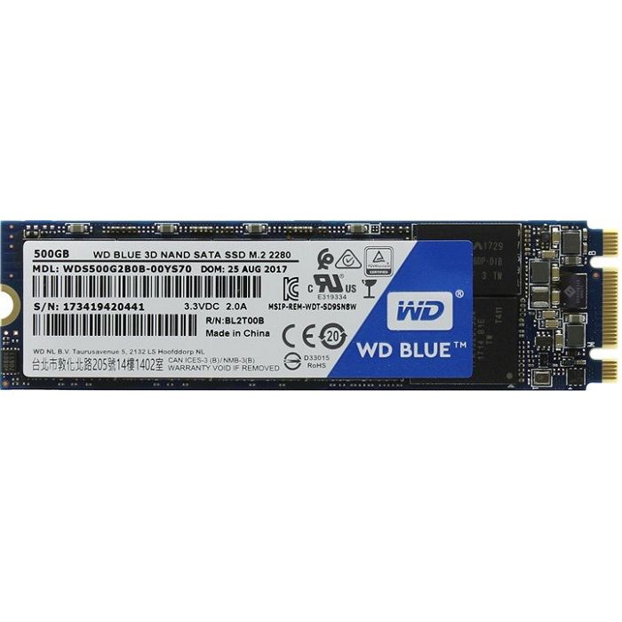 SSD жесткий диск M.2 2280 500GB TLC BLUE WDS500G2B0B WDC