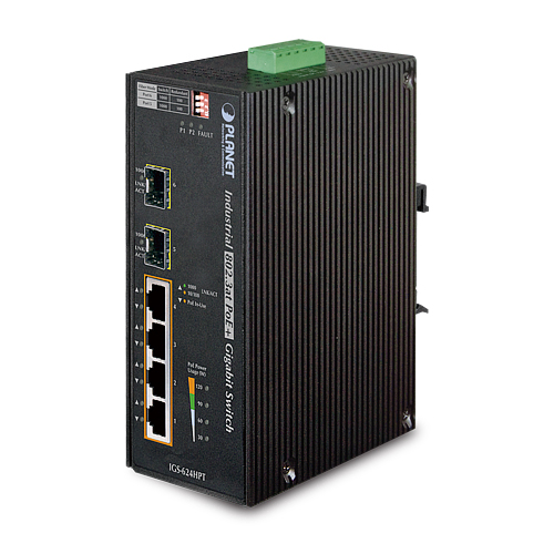 коммутатор PLANET IP30 6-Port Gigabit Switch with 4-Port 802.3AT POE+ plus 2-port 100/1000X SFP