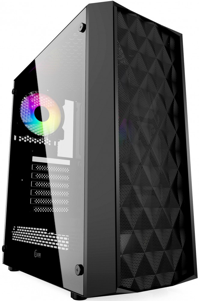 Корпус Powercase Diamond Mesh LED, Tempered Glass, 1x 120mm 5-color fan, чёрный, ATX (CMDM-L1)