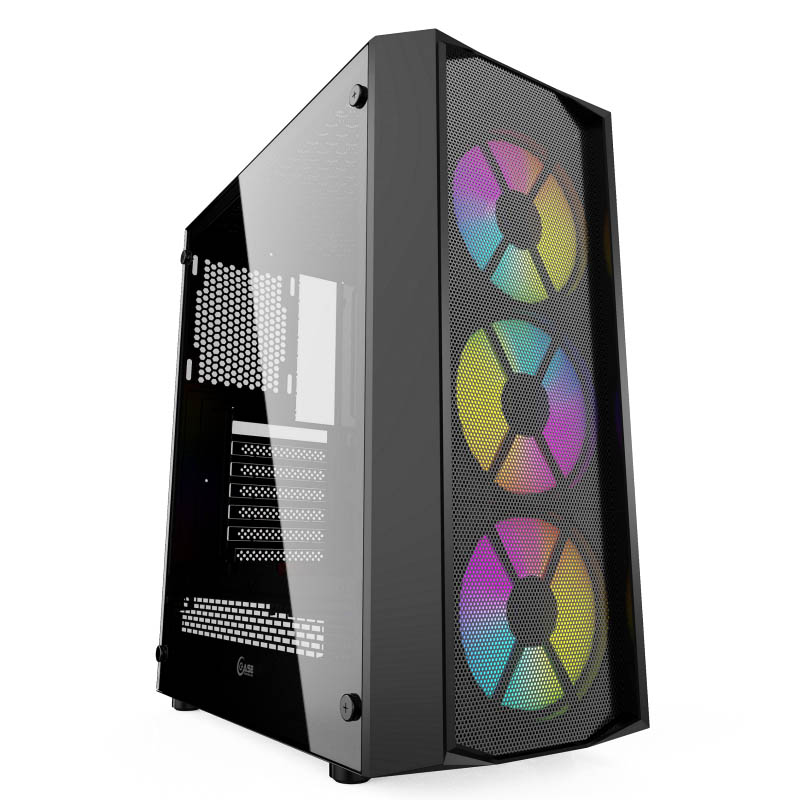 Корпус Mid-Tower PowerCase Rhombus X3 Mesh LED черный [закаленное стекло, 3 x 120 мм, 0.4 мм] [CMRMX-L3]