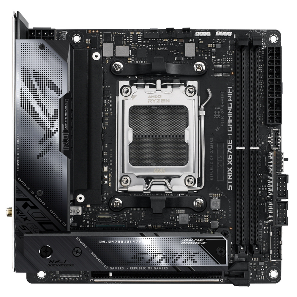 Материнская плата Asus ROG STRIX X670E-I GAMING WIFI SocketAM5 AMD X670 2xDDR5 mini-ITX AC`97 8ch(7.1) 2.5Gg RAID+HDMI