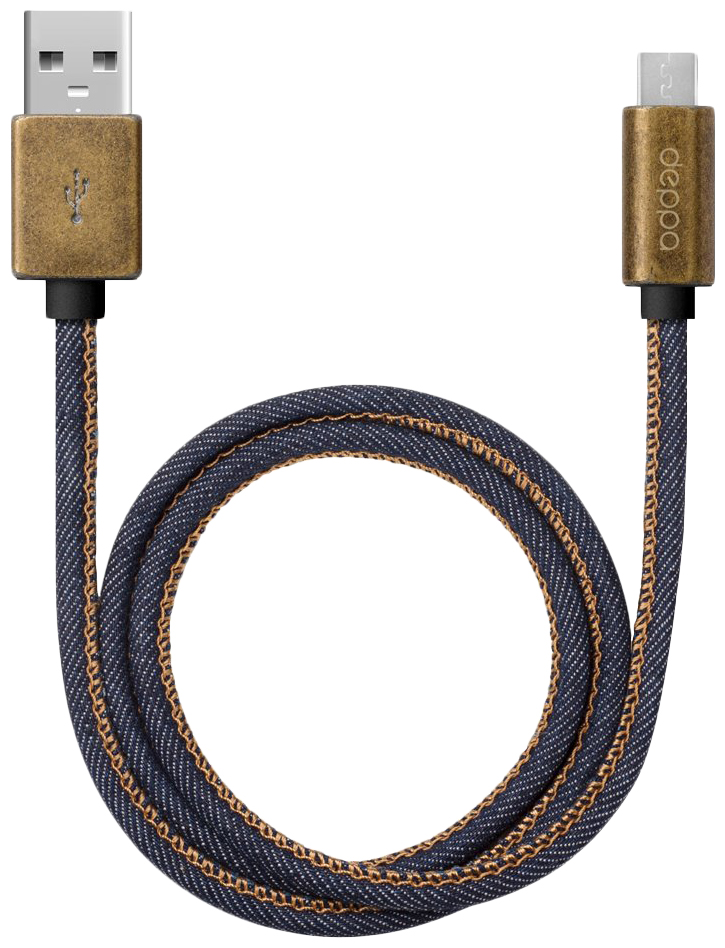 Кабель USB-MicroUSB 1.2m синий Deppa (72276) медь/джинса