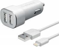 Автомобильное зарядное устройство Deppa Ultra MFI Apple Lightning, 2xUSB, 2.4A, белое (11291)