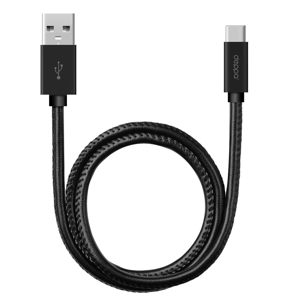 Кабель USB2.0-Type C 1.2m черный Deppa (72270) алюминий/экокожа