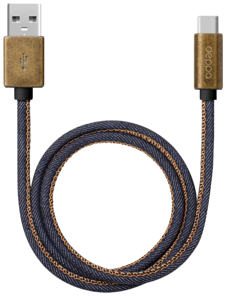 Кабель USB2.0-Type C 1.2m синий Deppa (72277) медь/джинса