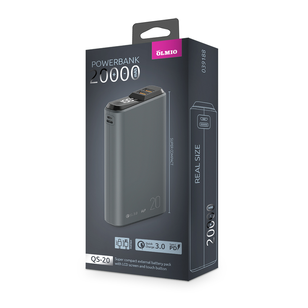Внешний аккумулятор Olmio QS-20 20000mAh Grey