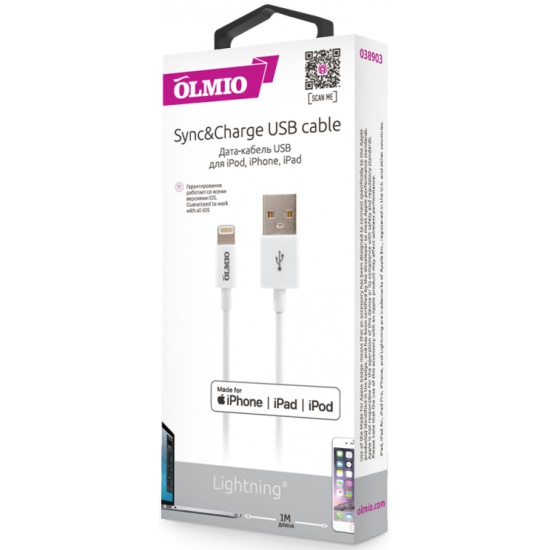 Кабель для Apple Lightning MFI Olmio 038903 1м белый
