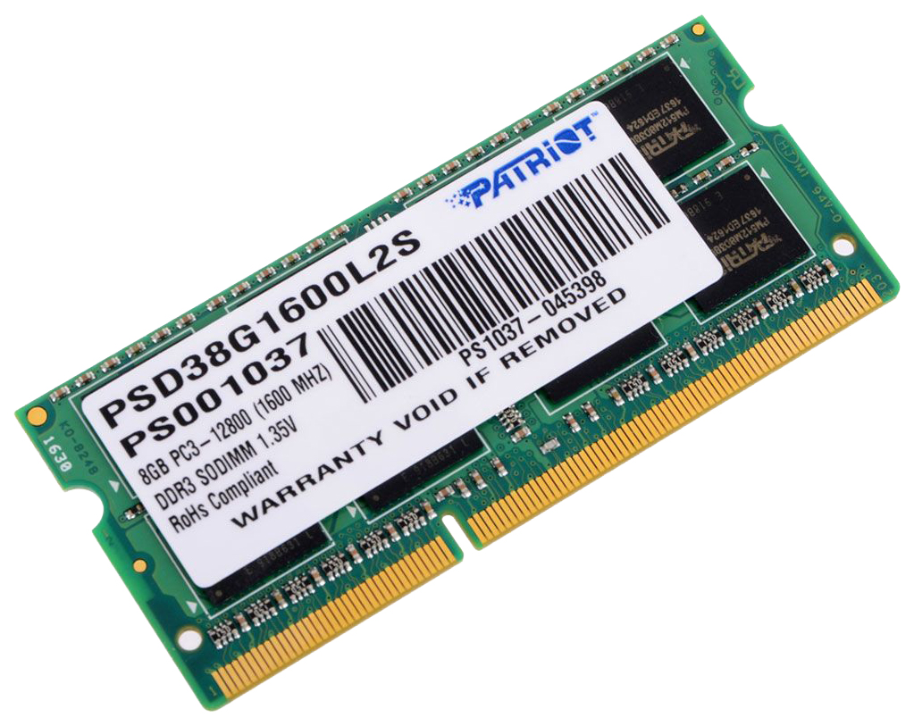 Оперативная память SO-DIMM 8 Гб DDR3 1600 МГц Patriot (PSD38G1600L2S) PC-12800