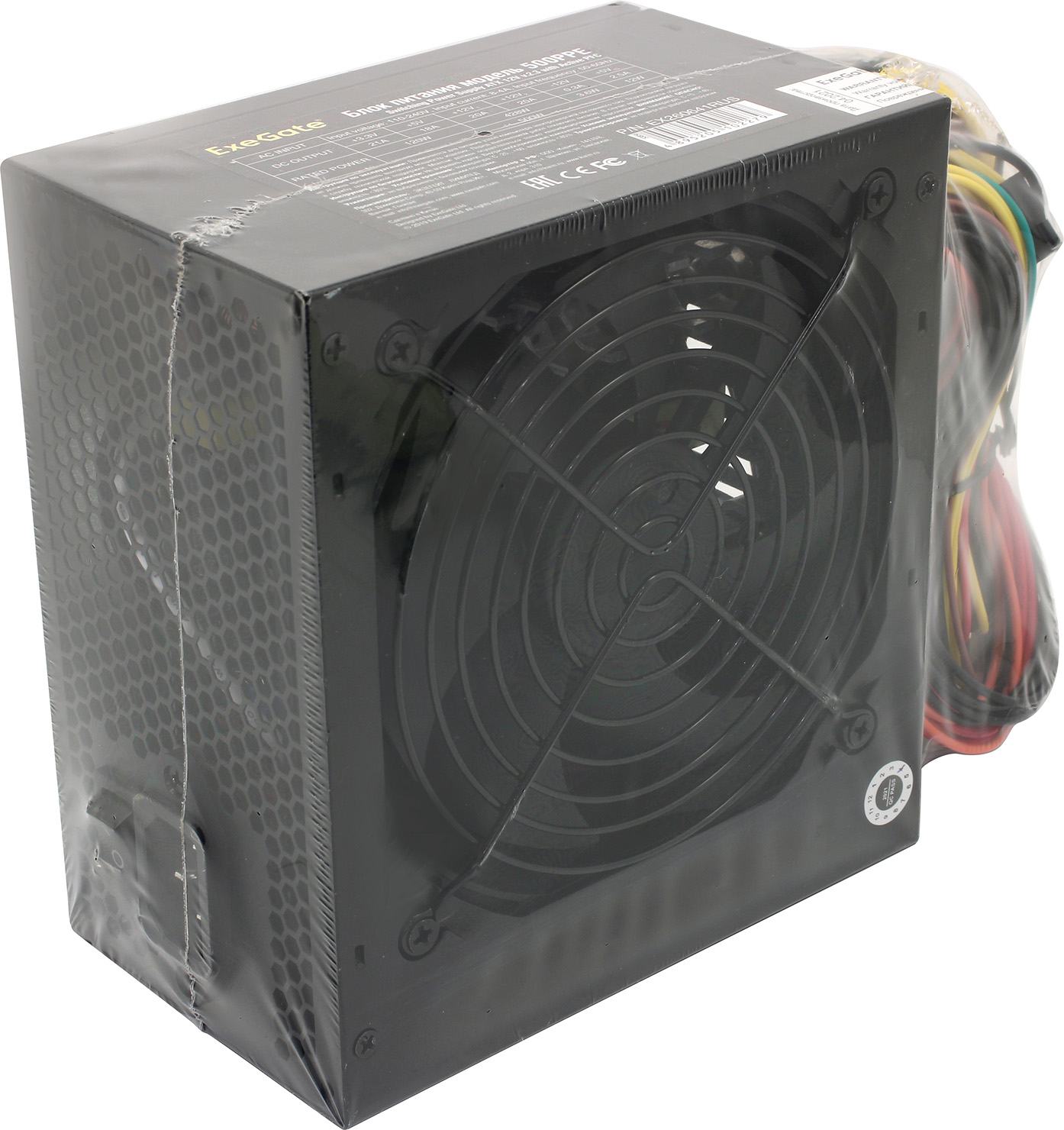 Блок питания 500W ExeGate 500PPE, ATX, PC, black, APFC, 12cm, 24p+(4+4)p PCI-E, 3*IDE, 5*SATA, FDD