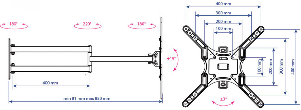 Кронштейн Kromax DIX-25 черный 24"-55" макс.20кг