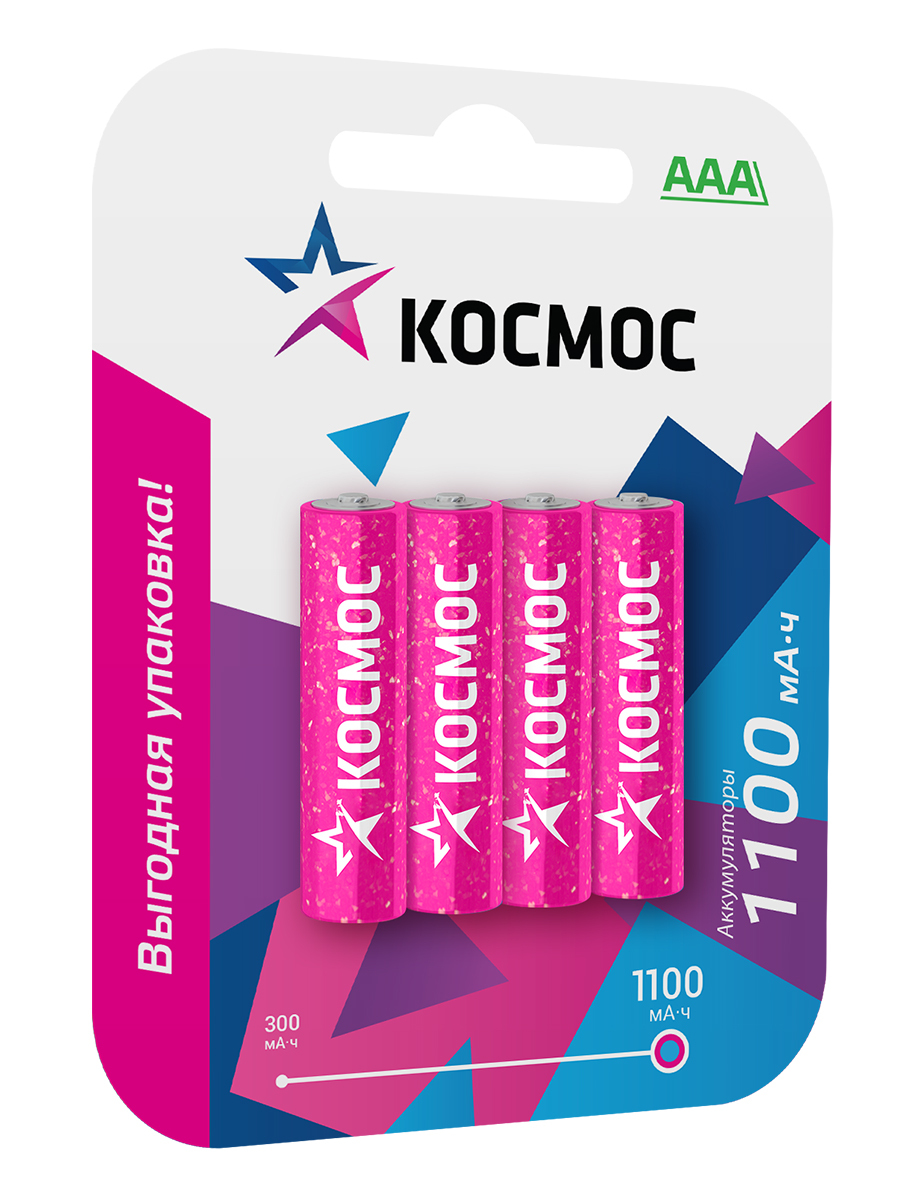 Аккумулятор AAA/R03 Ni-MH 1100мА.ч (блист.4шт) КОСМОС KOCR03NIMH(1100MAH)4BL
