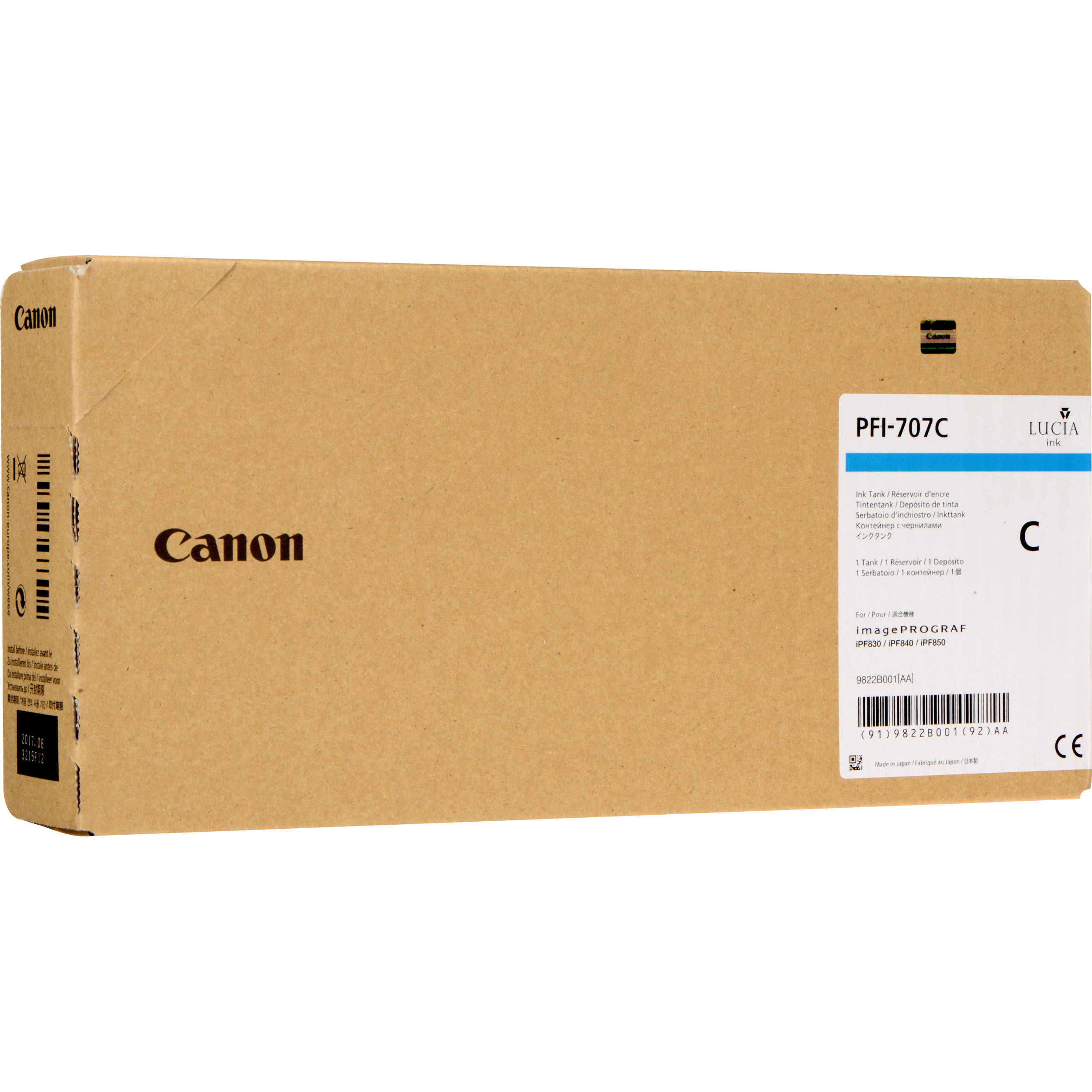 Картридж струйный Canon PFI-707 C 9822B001 голубой (700мл) для Canon iPF830/iPF840/iPF850