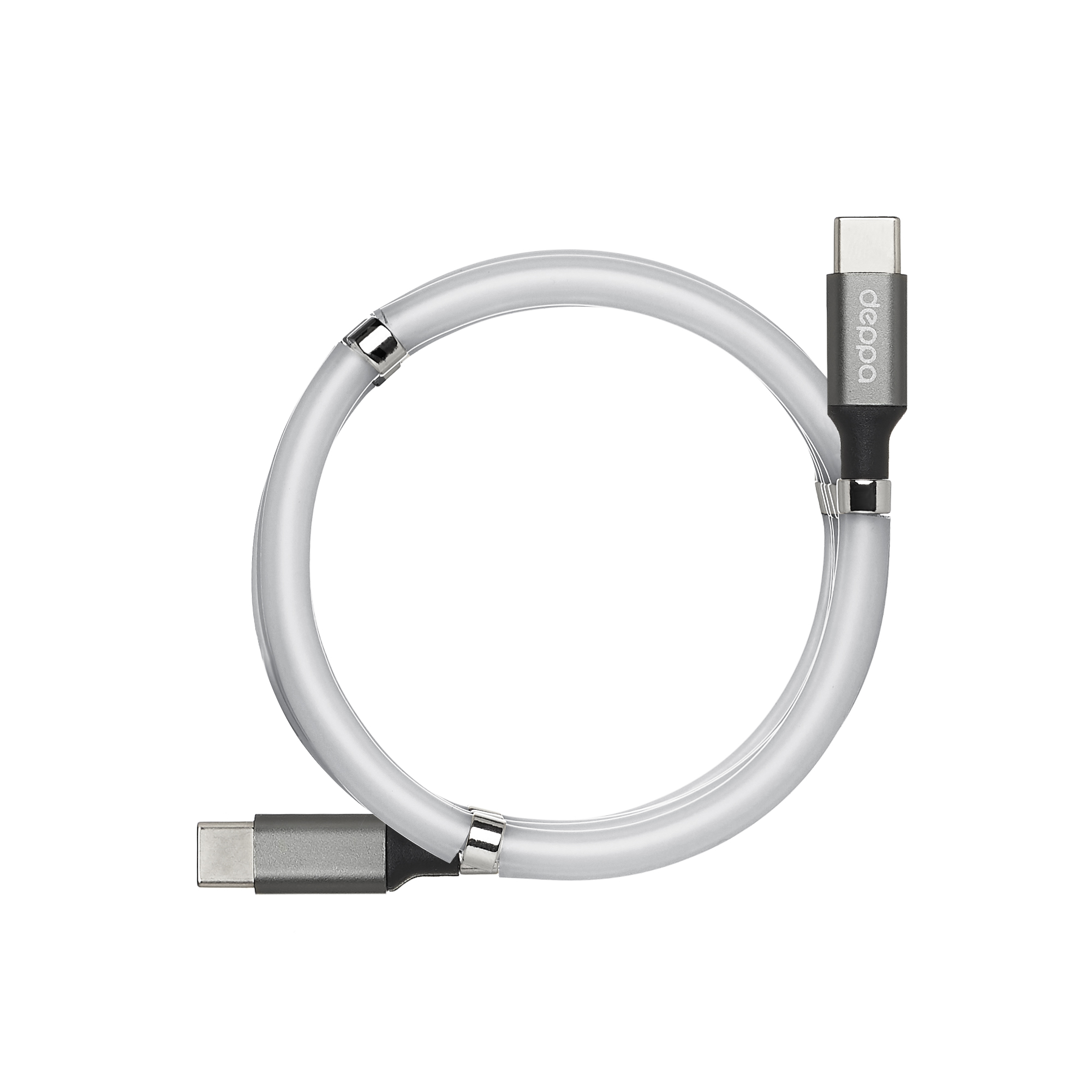 Кабель USB2.0 USB-C(m)-C(m) 1,5m Deppa 72321 серый 5A магнитный органайзер