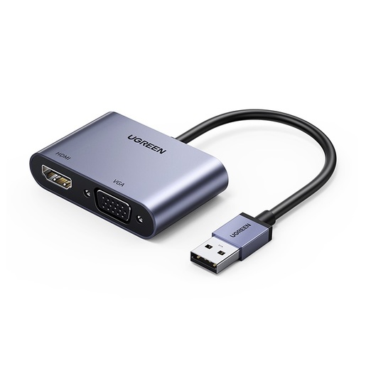 Адаптер UGREEN 20518 USB 3.0 to HDMI+VGA Card 1080P, серый