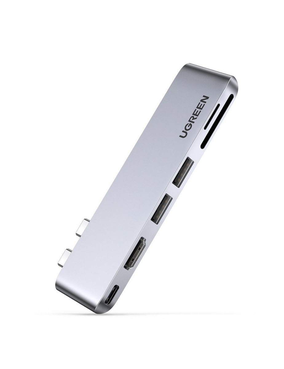 Адаптер UGREEN 2xUSB-C to 2xUSB3.0+HDMI+TF+Thunderbolt3 Multifunction Adapter CM380 Gray (80856)