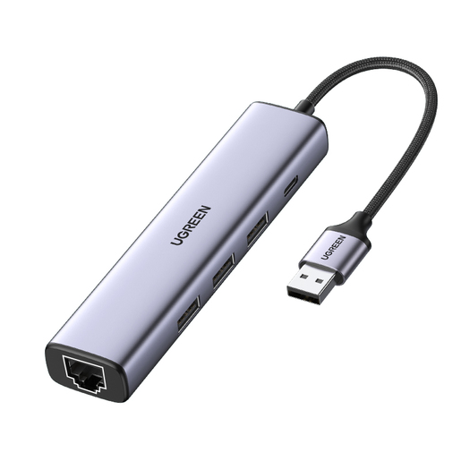 Адаптер UGREEN CM475 (60554) USB3.0 to 3×USB3.0 +RJ45 (1000M) Ethernet Adapter Type-C Power Supply - Gray
