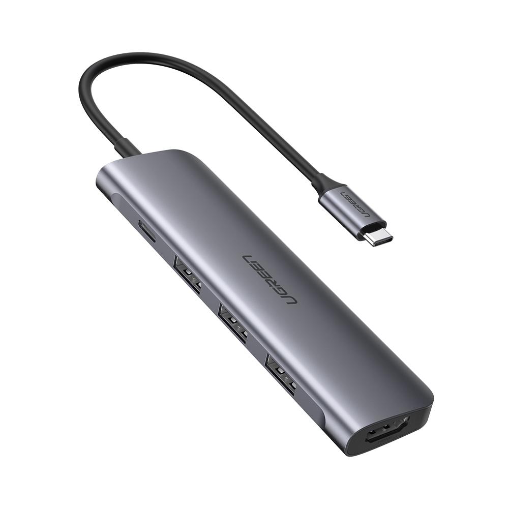 Хаб UGREEN CM136 (50209) USB Type C to HDMI + USB 3.0*3 + PD Power Converter - Grey