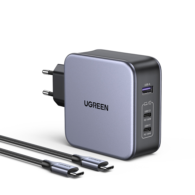 Зарядное устройство UGREEN CD289 (90549) Nexode 140W USB-A+2*USB-C GaN Fast Charger with USB-C-USB-C Cable 2M - Gray