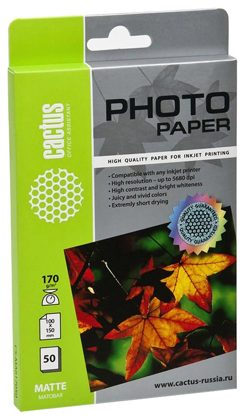 Фотобумага Cactus CS-MA517050 A5/170г/м2/50л./белый матовое для струйной печати