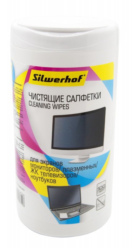 Салфетки Silwerhof 671214 для экранов мониторов/плазменных/ЖК телевизоров/ноутбуков туба 100шт влажн